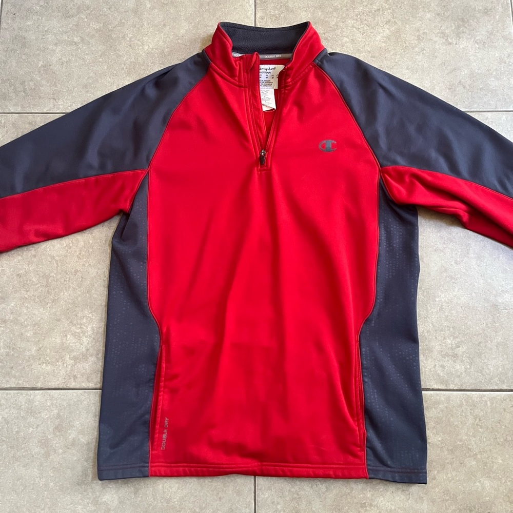 Champion Pullover 1/4 Zip Mens Medium Red Active Fleece Long Sleeve Sweatshirt M